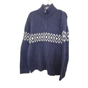Gap Navy Blue Fair Isle 1/4 Zip 100%Lambswool Old Money Granp Sweater Men's L